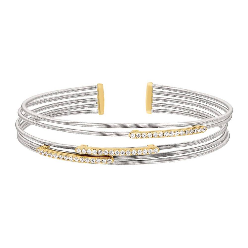 NEW BELLA CAVO rhodium sterling cuff with diamond horizontal bars in silver/gold